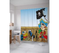 Штора (занавеска) для ванной JoyArty "Мультяшный пират у штурвала" из сатена, 180х200 см с крючками, sc_38211