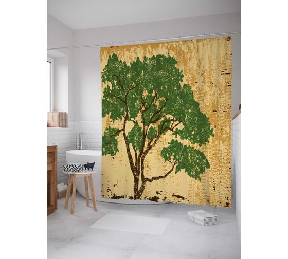 Штора (занавеска) для ванной JoyArty "Летнее дерево" из сатена, 180х200 см с крючками, sc_3520 1