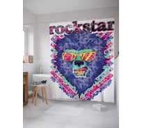 Штора (занавеска) для ванной JoyArty "Лев рок-звезда" из сатена, 180х200 см с крючками, sc_43077