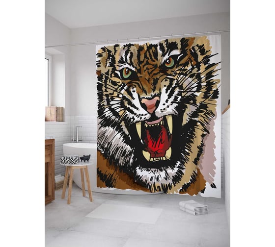 Штора (занавеска) для ванной JoyArty из сатена, 180х200 см с крючками, sc_38672 1