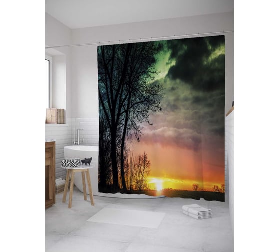 Штора (занавеска) для ванной JoyArty из сатена, 180х200 см с крючками, sc_32906 1