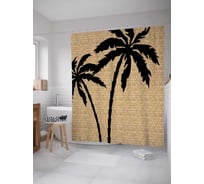 Штора (занавеска) для ванной JoyArty "Рисунок пальм" из сатена, 180х200 см с крючками, sc_5228