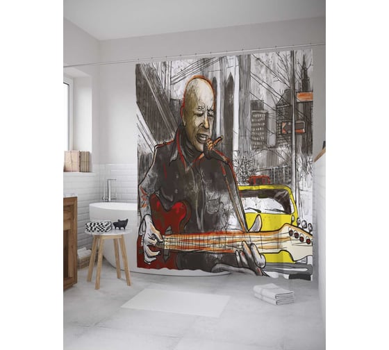 Штора (занавеска) для ванной JoyArty "Сладкая клубника" из сатена, 180х200 см с крючками, sc_47768 1