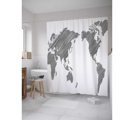 Штора (занавеска) для ванной JoyArty "Серая карта" из сатена, 180х200 см с крючками, sc_34025 1