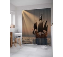 Штора (занавеска) для ванной JoyArty "Пиратский корабль в лунных лучах" из сатена, 180х200 см с крючками, sc_38222