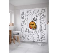 Штора (занавеска) для ванной JoyArty "Здоровая жизнь" из сатена, 180х200 см с крючками, sc_36966