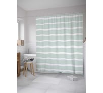 Штора (занавеска) для ванной JoyArty "Белые линии на мятном фоне" из сатена, 180х200 см с крючками, sc_33376
