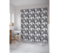 Штора (занавеска) для ванной JoyArty "Графика тропических листьев" из сатена, 180х200 см с крючками, sc_54834