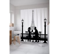 Штора (занавеска) для ванной JoyArty "Влюбленная пара за столиком" из сатена, 180х200 см с крючками, sc_53937