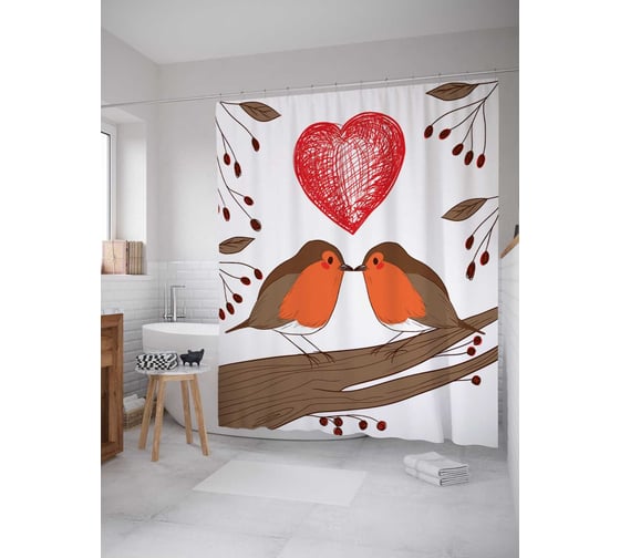 Штора (занавеска) для ванной JoyArty "Пернатая симпатия" из сатена, 180х200 см с крючками, sc_3496 1