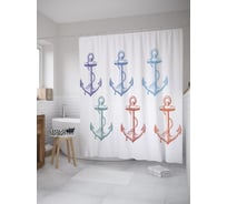 Штора (занавеска) для ванной JoyArty "Рисунок морского якоря" из сатена, 180х200 см с крючками, sc_60131