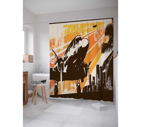 Штора (занавеска) для ванной JoyArty "Самолет с винтом авиаперевозки" из сатена, 180х200 см с крючками, sc_5462 1