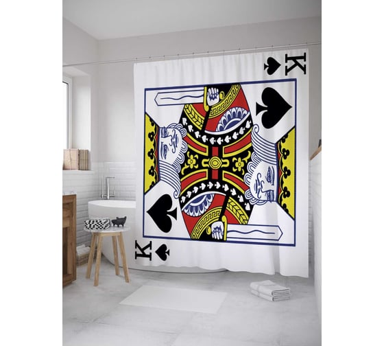 Штора (занавеска) для ванной JoyArty "Король червей" из сатена, 180х200 см с крючками, sc_34995 1