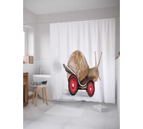 Штора (занавеска) для ванной JoyArty "Улитка на колесах" из сатена, 180х200 см с крючками, sc_38567