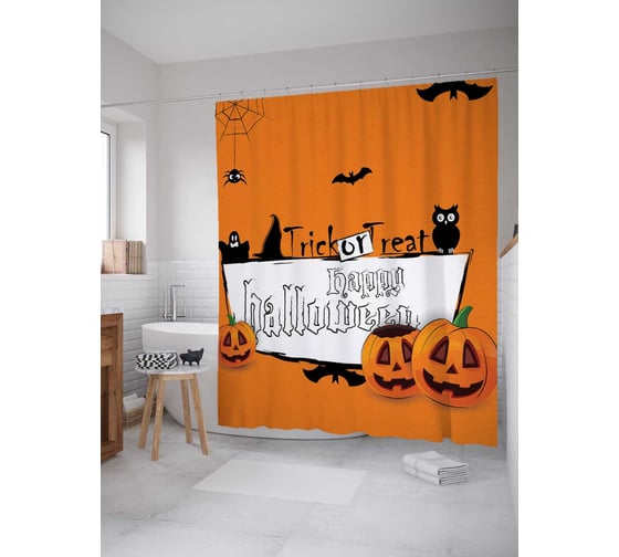Штора (занавеска) для ванной JoyArty "Счастливого Хеллоуина" из сатена, 180х200 см с крючками, sc_6047 1