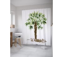 Штора (занавеска) для ванной JoyArty "Терраса у пляжа" из сатена, 180х200 см с крючками, sc_34981