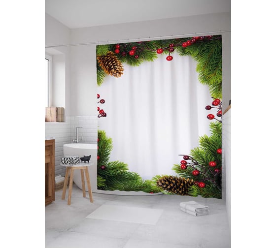 Штора (занавеска) для ванной JoyArty из сатена, 180х200 см с крючками, sc_37027 1