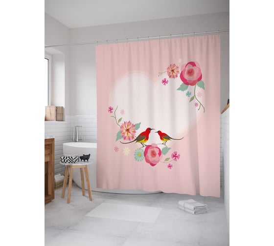 Штора (занавеска) для ванной JoyArty из сатена, 180х200 см с крючками, sc_53157 1