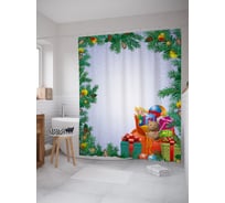 Штора (занавеска) для ванной JoyArty "Подарки и венок" из сатена, 180х200 см с крючками, sc_53688