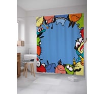 Штора (занавеска) для ванной JoyArty "В окружении монстриков" из сатена, 180х200 см с крючками, sc_38593