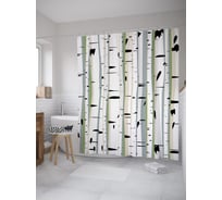 Штора (занавеска) для ванной JoyArty "Стволы берез" из сатена, 180х200 см с крючками, sc_60560