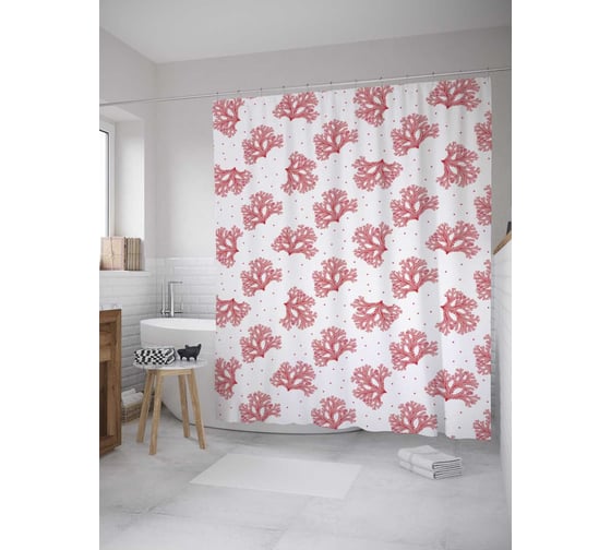 Штора (занавеска) для ванной JoyArty "Скопление коралл" из сатена, 180х200 см с крючками, sc_35325 1
