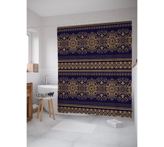 Штора (занавеска) для ванной JoyArty "Этнические бордюры" из сатена, 180х200 см с крючками, sc_54048 1