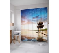 Штора (занавеска) для ванной JoyArty "Достопримечательности Ханчжоу" из сатена, 180х200 см с крючками, sc_37749