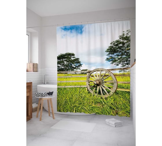 Штора (занавеска) для ванной JoyArty "Атрибутика спортсмена" из сатена, 180х200 см с крючками, sc_36982 1