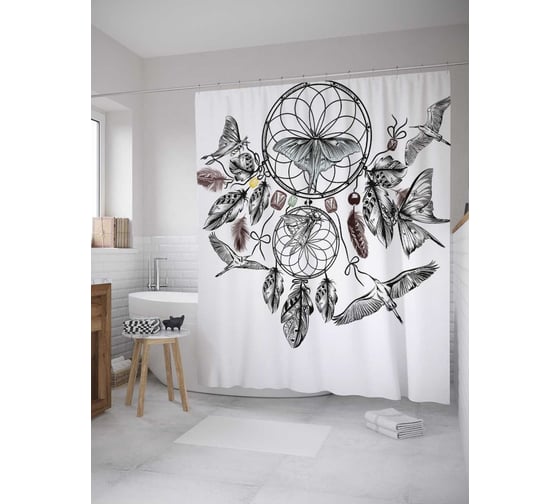 Штора (занавеска) для ванной JoyArty "Манящий оберег" из сатена, 180х200 см с крючками, sc_33009 1