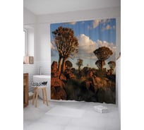 Штора (занавеска) для ванной JoyArty "Деревья на камнях" из сатена, 180х200 см с крючками, sc_4148