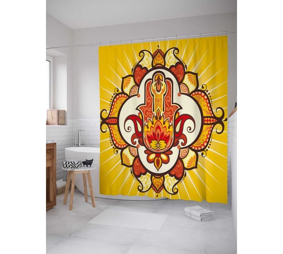 Штора (занавеска) для ванной JoyArty "Хамса с завитками" из сатена, 180х200 см с крючками, sc_38618 1