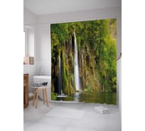 Штора (занавеска) для ванной JoyArty "звездная ночь над маяком" из сатена, 180х200 см с крючками, sc_35624