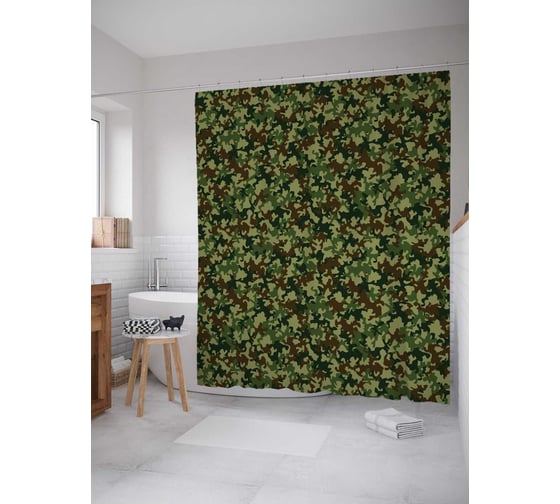 Штора (занавеска) для ванной JoyArty "Милитари стиль" из сатена, 180х200 см с крючками, sc_3883 1