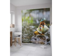 Штора (занавеска) для ванной JoyArty "Квакша на улитке" из сатена, 180х200 см с крючками, sc_32560