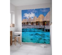 Штора (занавеска) для ванной JoyArty "Пляжные кабинки" из сатена, 180х200 см с крючками, sc_4614