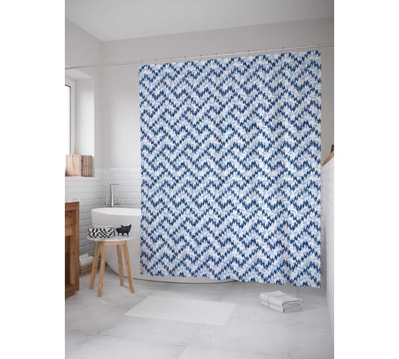 Штора (занавеска) для ванной JoyArty "Зигзаговые фигуры" из сатена, 180х200 см с крючками, sc_4434 1