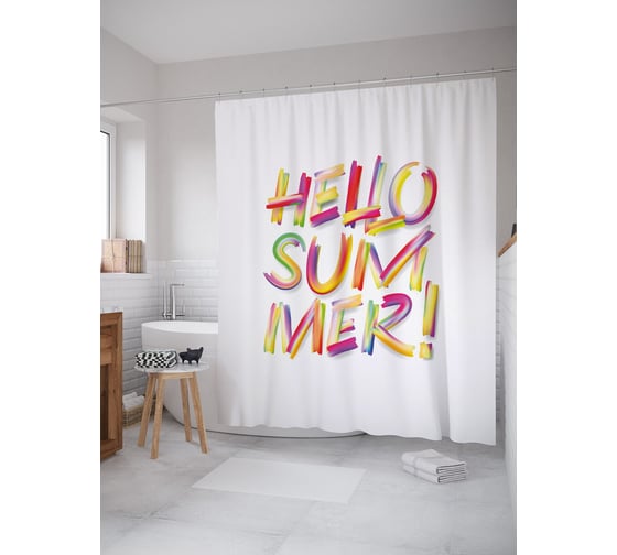 Штора (занавеска) для ванной JoyArty из сатена, 180х200 см с крючками, sc_53757 1