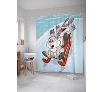 Штора (занавеска) для ванной JoyArty "Кролики на санках" из сатена, 180х200 см с крючками, sc_4609