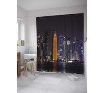 Штора (занавеска) для ванной JoyArty "Яркий небоскреб" из сатена, 180х200 см с крючками, sc_32408