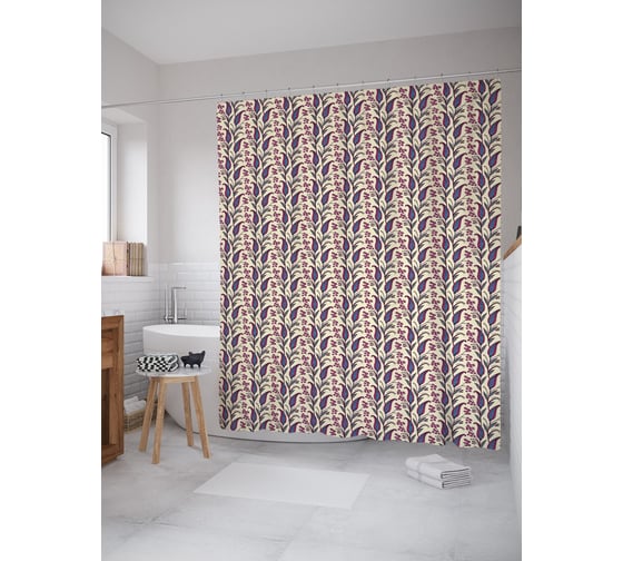 Штора (занавеска) для ванной JoyArty "Флористическая вертикаль" из сатена, 180х200 см с крючками, sc_54401