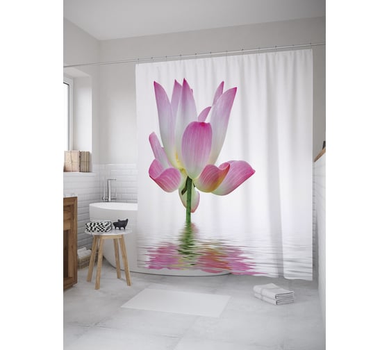 Штора (занавеска) для ванной JoyArty "Цветочные тропики" из сатена, 180х200 см с крючками, sc_52393 1