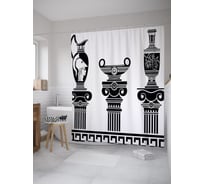 Штора (занавеска) для ванной JoyArty "Античные кувшины на колоннах" из сатена, 180х200 см с крючками, sc_39483