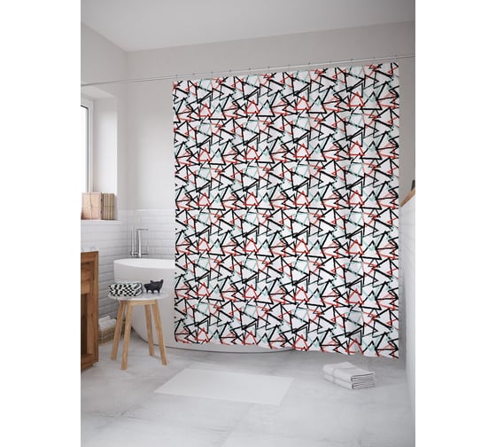 Штора (занавеска) для ванной JoyArty "Линии квиллинг" из сатена, 180х200 см с крючками, sc_32455 1