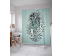 Штора (занавеска) для ванной JoyArty "Рыба древности" из сатена, 180х200 см с крючками, sc_4211