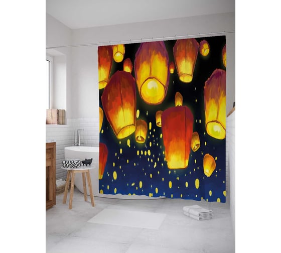 Штора (занавеска) для ванной JoyArty из сатена, 180х200 см с крючками, sc_38782 1