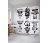 Штора (занавеска) для ванной JoyArty "Капители колонн" из сатена, 180х200 см с крючками, sc_39510