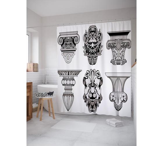 Штора (занавеска) для ванной JoyArty "Капители колонн" из сатена, 180х200 см с крючками, sc_39510 1