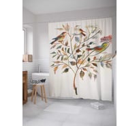 Штора (занавеска) для ванной JoyArty "Птичьи ягоды" из сатена, 180х200 см с крючками, sc_4304