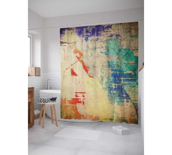 Штора (занавеска) для ванной JoyArty "Набросок красками" из сатена, 180х200 см с крючками, sc_4748 1